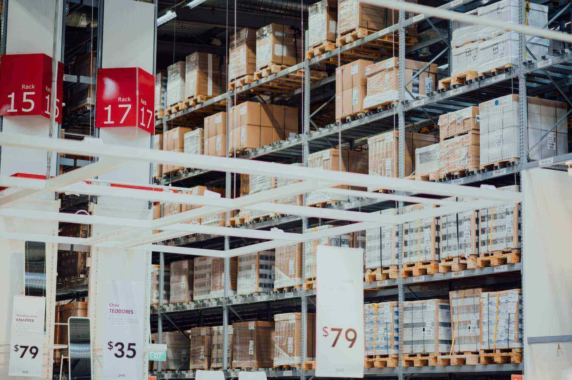 warehouse aisle with boxes and materials