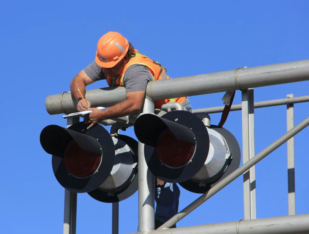 technician maintaining traffic lights
