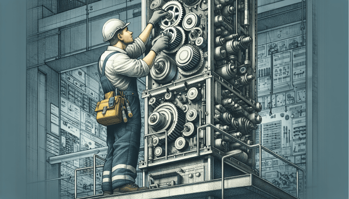 Illustration of a man adjusting gears on a machine