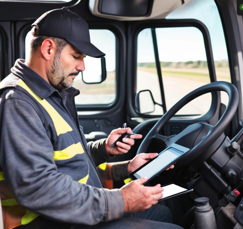 Truck driver using tablet for DVIR