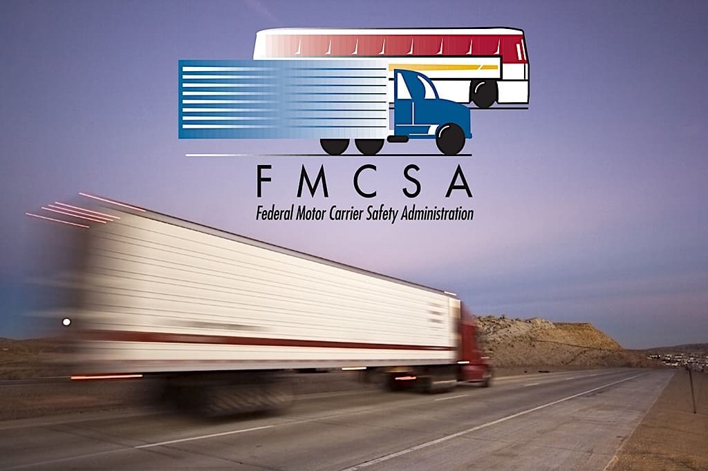 Truck on a road and FMCSA logo