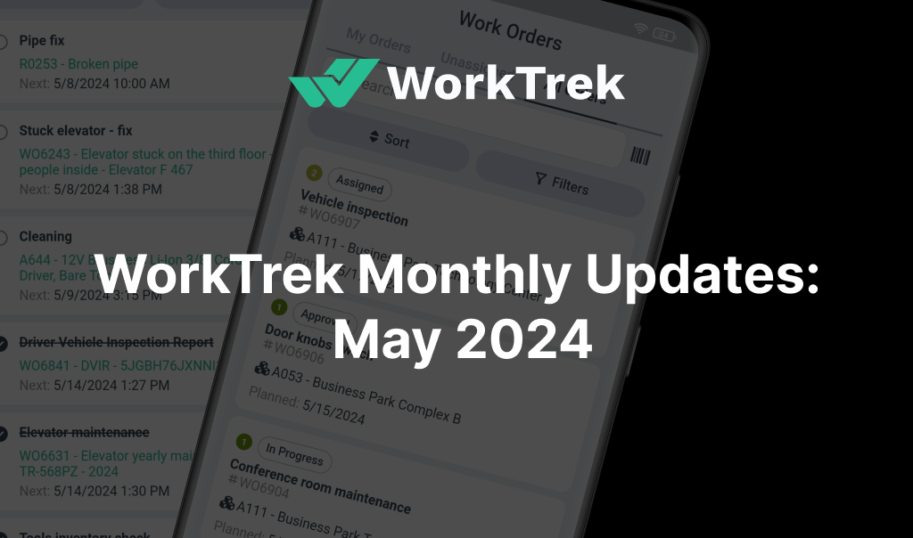 Work order and inventory screens of a WorkTrek mobile app