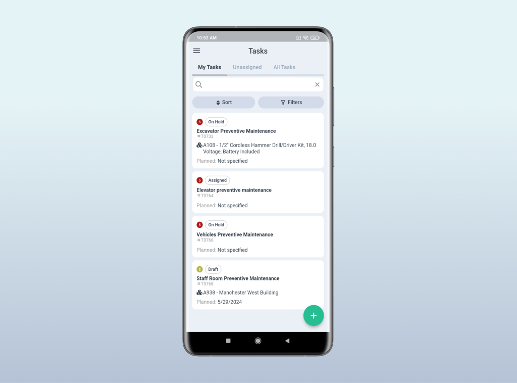 task screen in worktrek mobile app