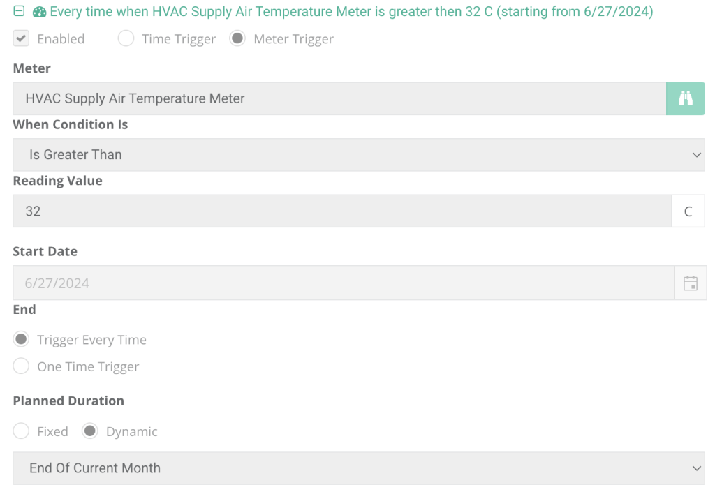 Meter trigger options in WorkTrek