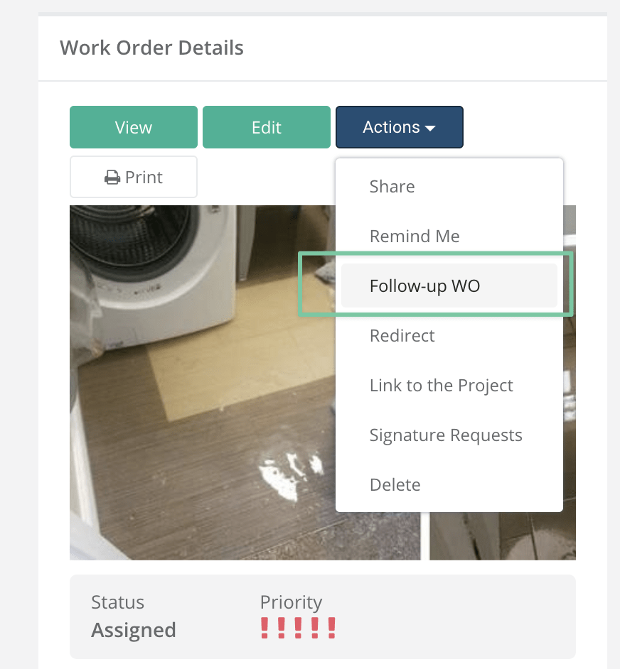 Work order follow up feature in WorkTrek