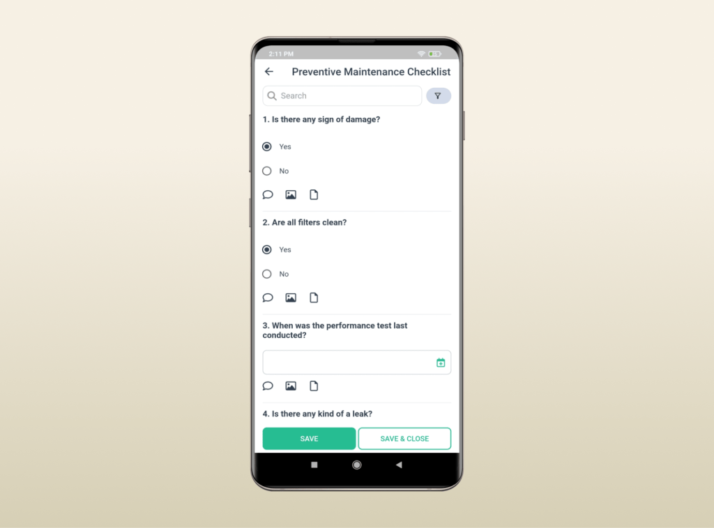 work order checklist in WorkTrek mobile app