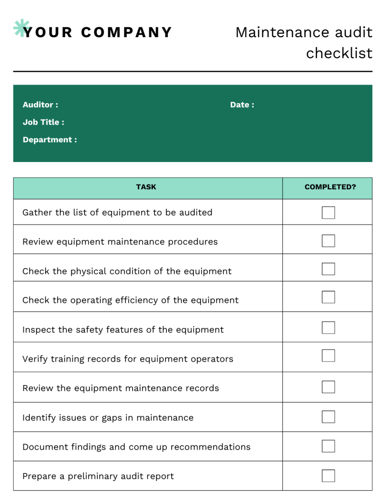 maintenance audit checklist 