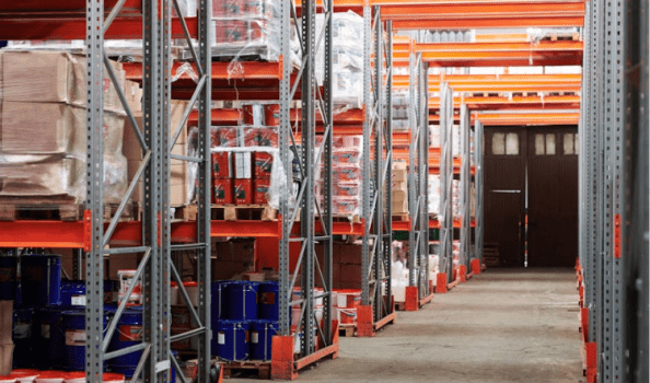 Shelves in a warehouse