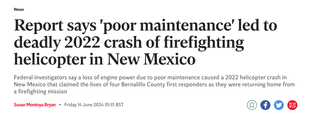 screenshot of a news article headline about an accident caused by poor maintenance