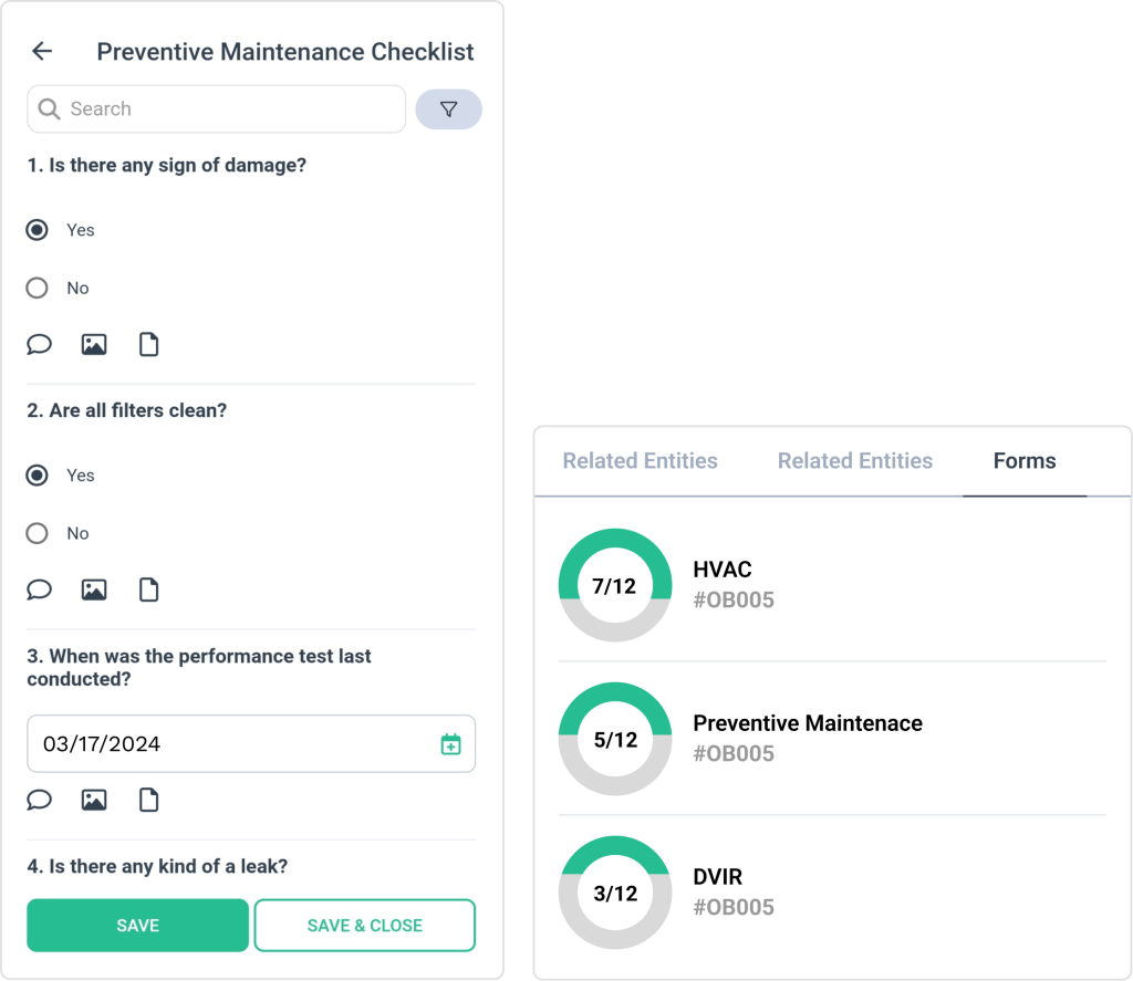 Preventive maintenance checklist in the WorkTrek mobile app