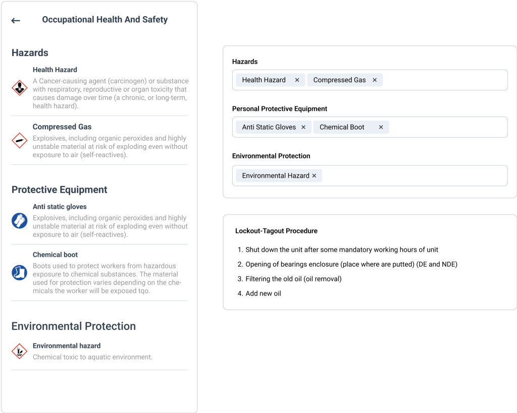 Safety screens in WorkTrek mobile and web app