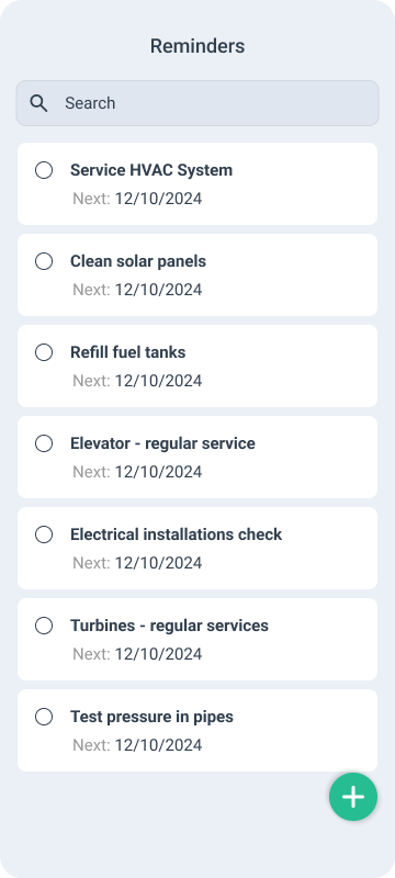 Reminder screen in the WorkTrek mobile app