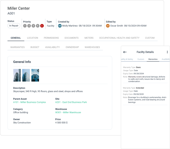 facility details in worktrek