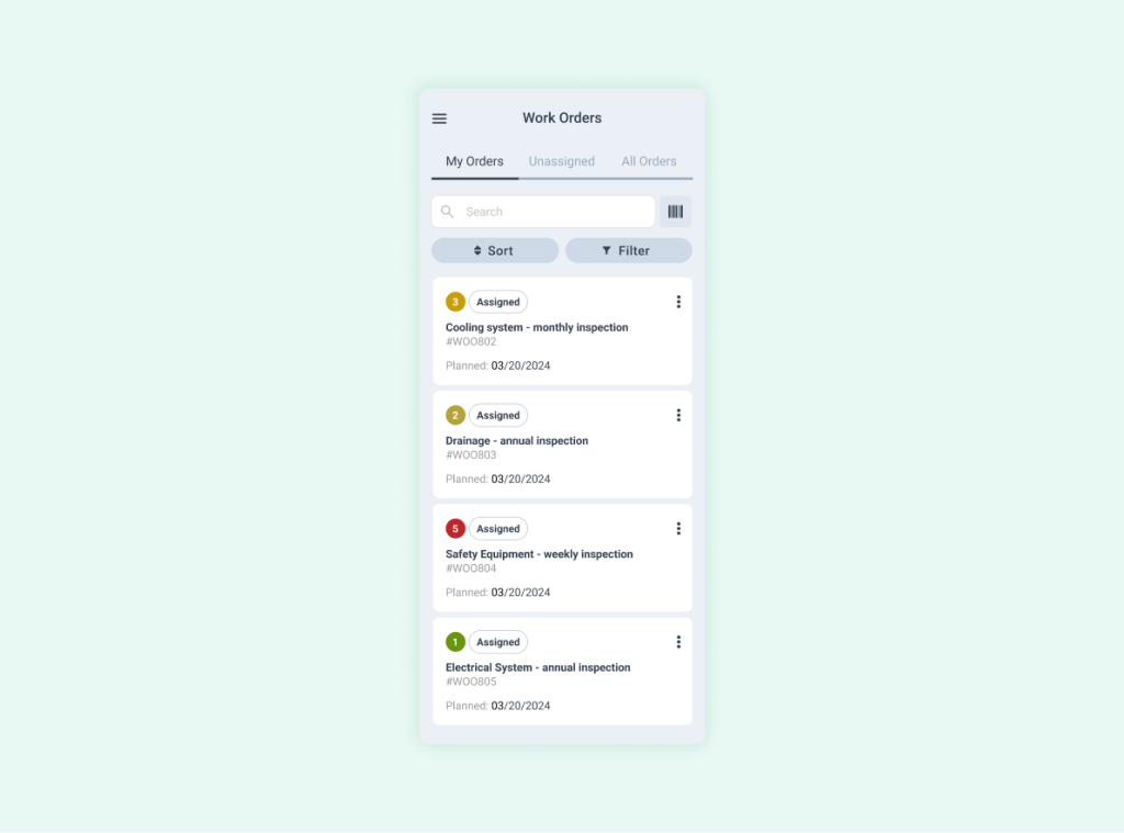 Work Order screen in WorkTrek mobile app