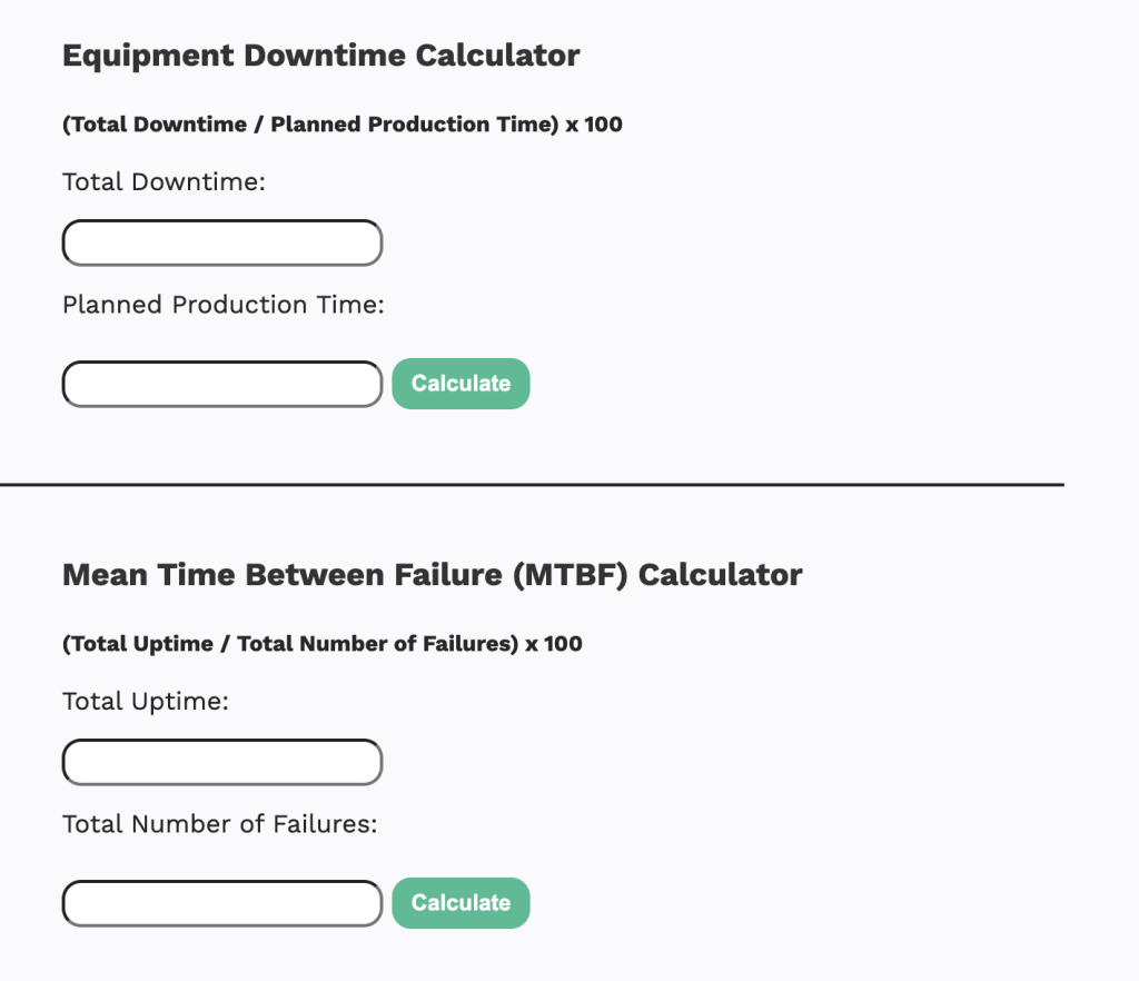 equipment downtime and MTBF calculator