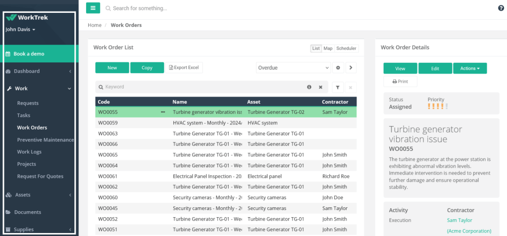 WorkTrek dashboard screenshot