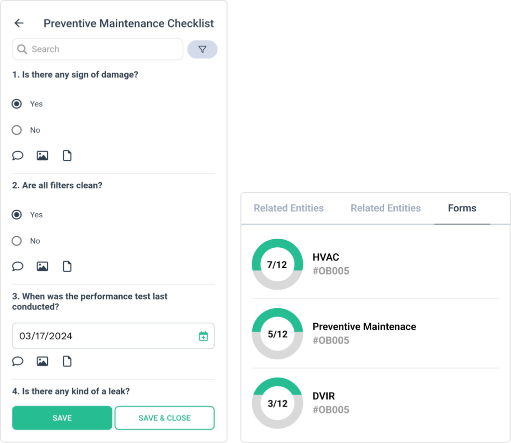 Preventive maintenance checklist in WorkTrek mobile app