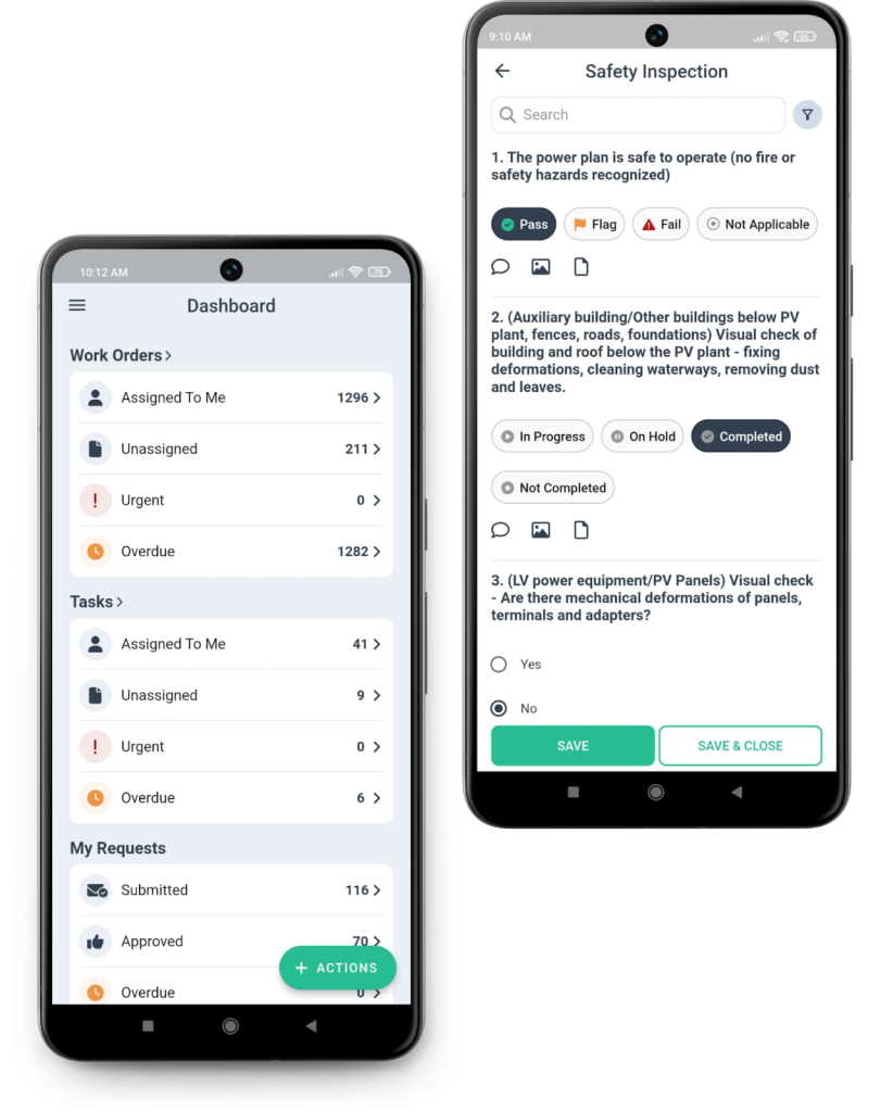 Dashboard and checklist in WorkTrek mobile app