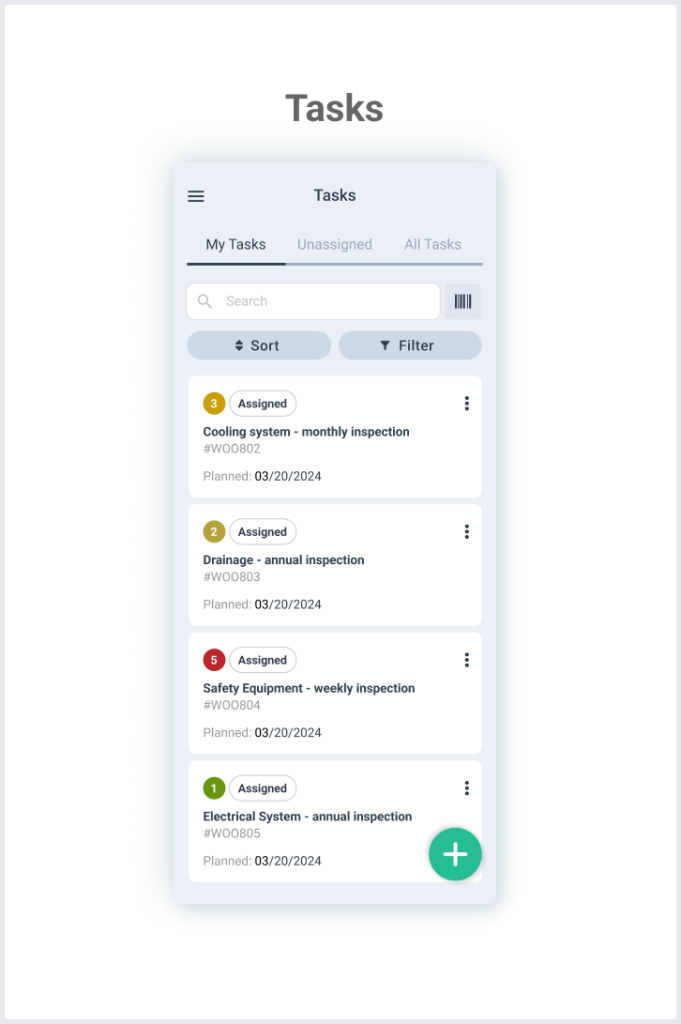 Tasks screen in WorkTrek mobile app