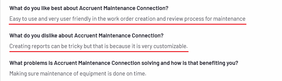 Maintenance Connection customer review on G2 