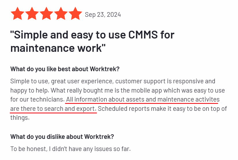 Customer review about WorkTrek on G2
 