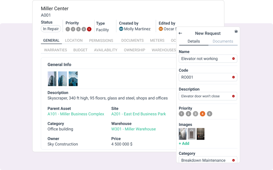 Facilitu Maintenance in the WorkTrek app