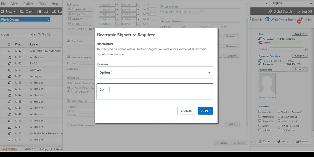 Accruent Maintenance Connection dashboard