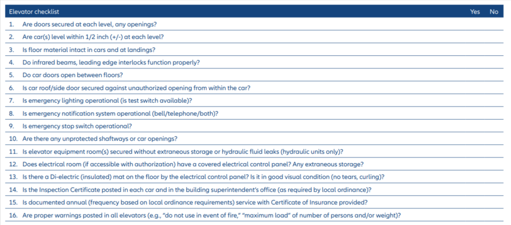Allianz Elevator checklist example