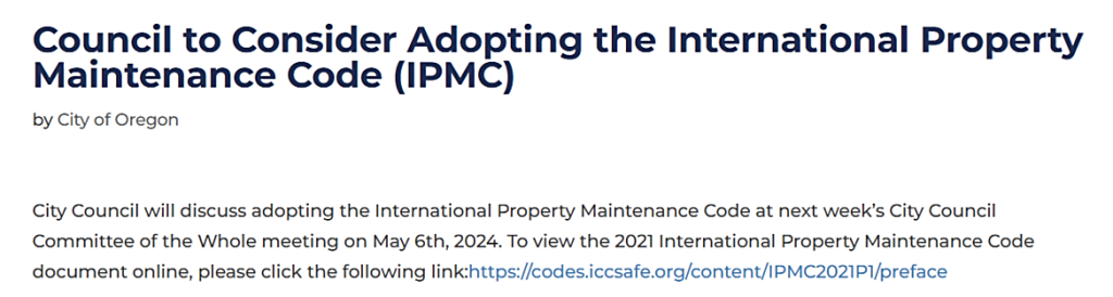 Council IPMC adoption notice