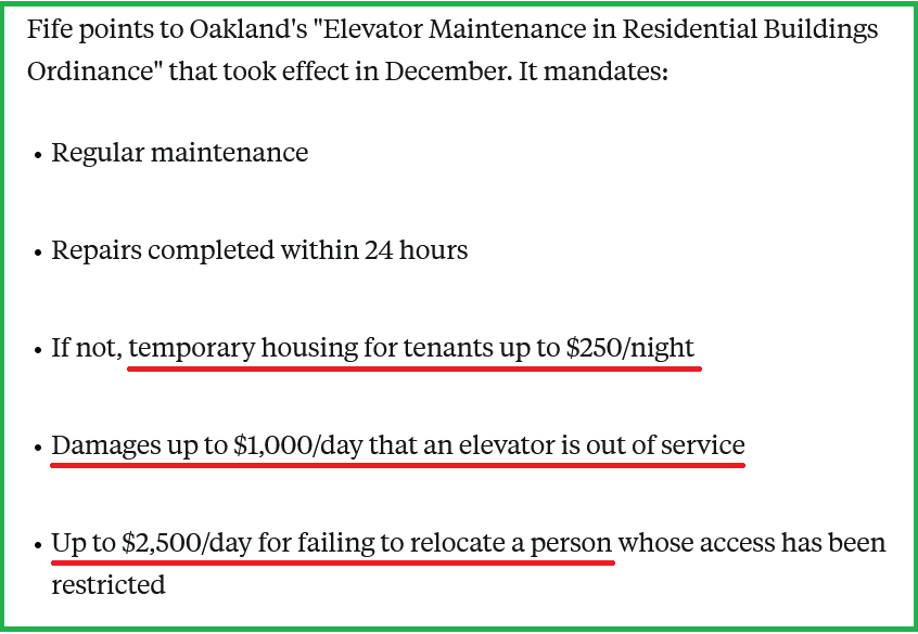 Excerpt of Oakland's Elevator Maintenance Ordinance