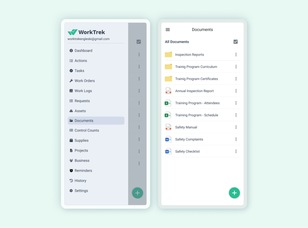 Documentation in WorkTrek mobile app
