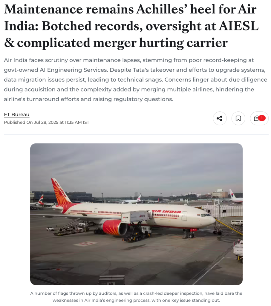 screenshot of a news article headline on maintenance lapses tied to poor documentation