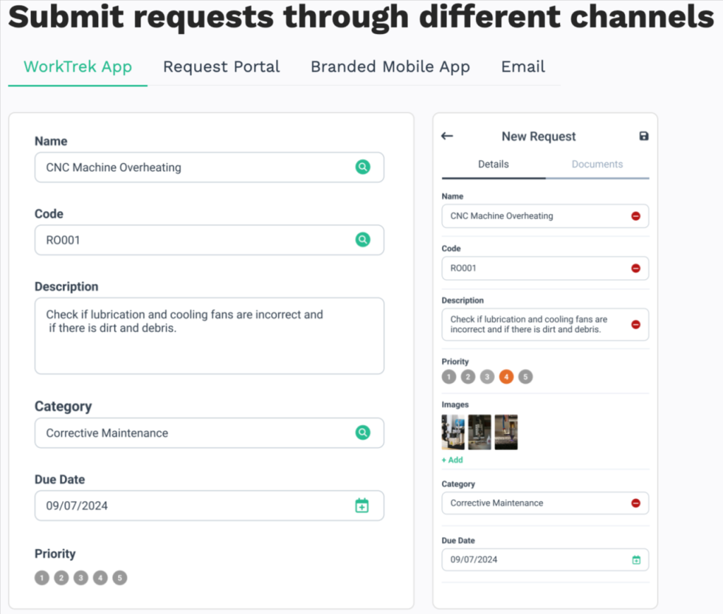 worktrek work request submission screenshot