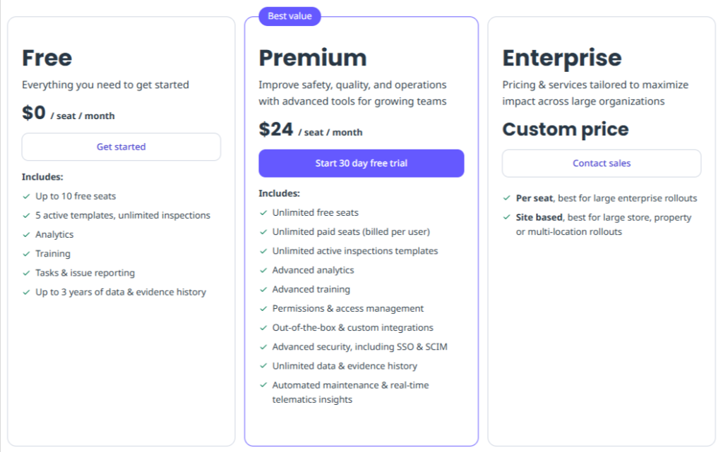 safetyculture plans and pricing screenshot
