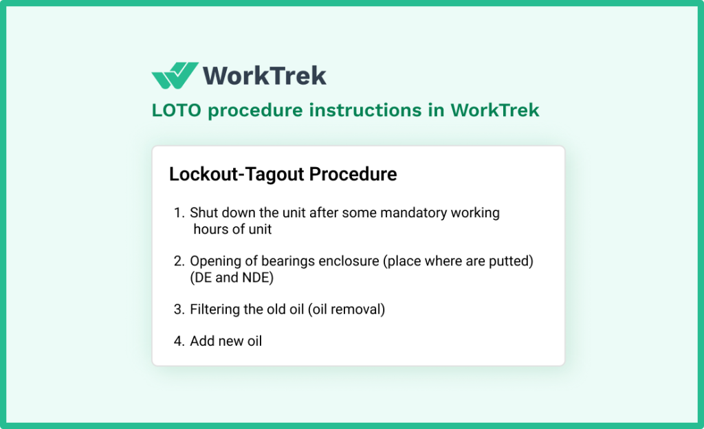 LOTO instructions in WorkTrek