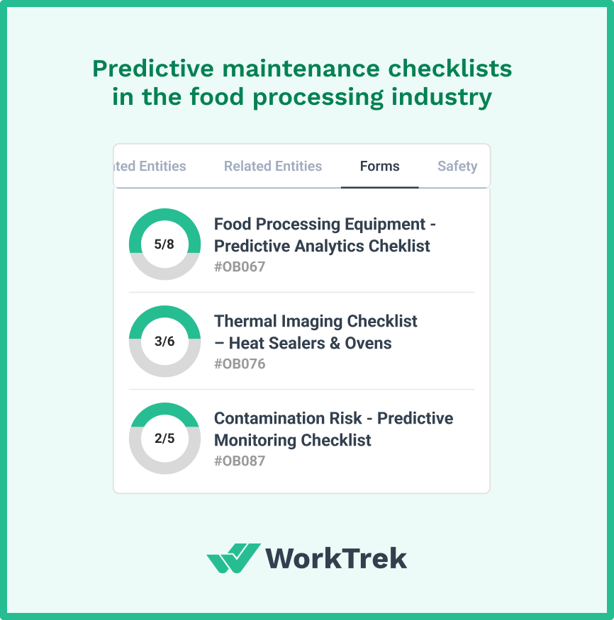 Predictive maintenance checklists for the food processing industry in the WorkTrek app