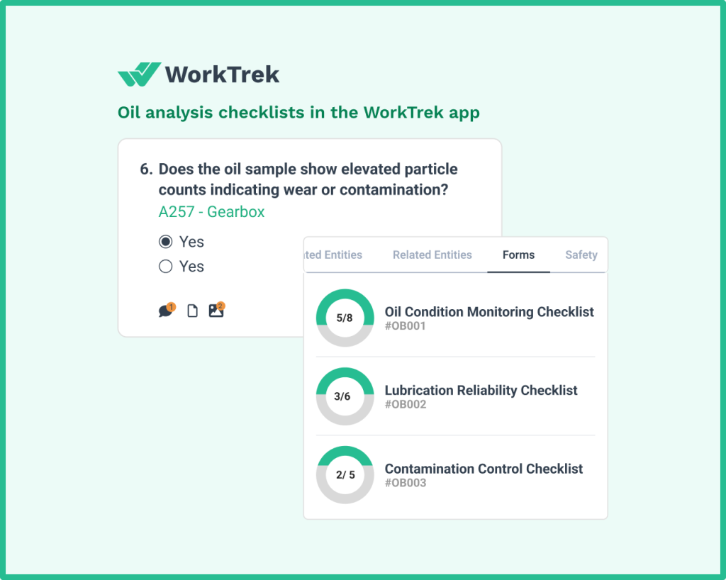 Oil analysis checklists in the WorkTrek mobile app