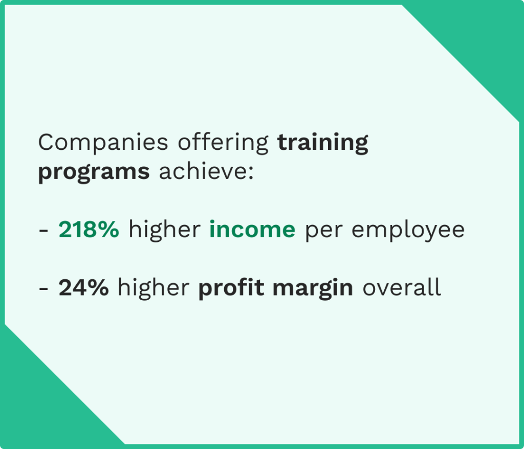 Data on the benefits of the training offered by a company