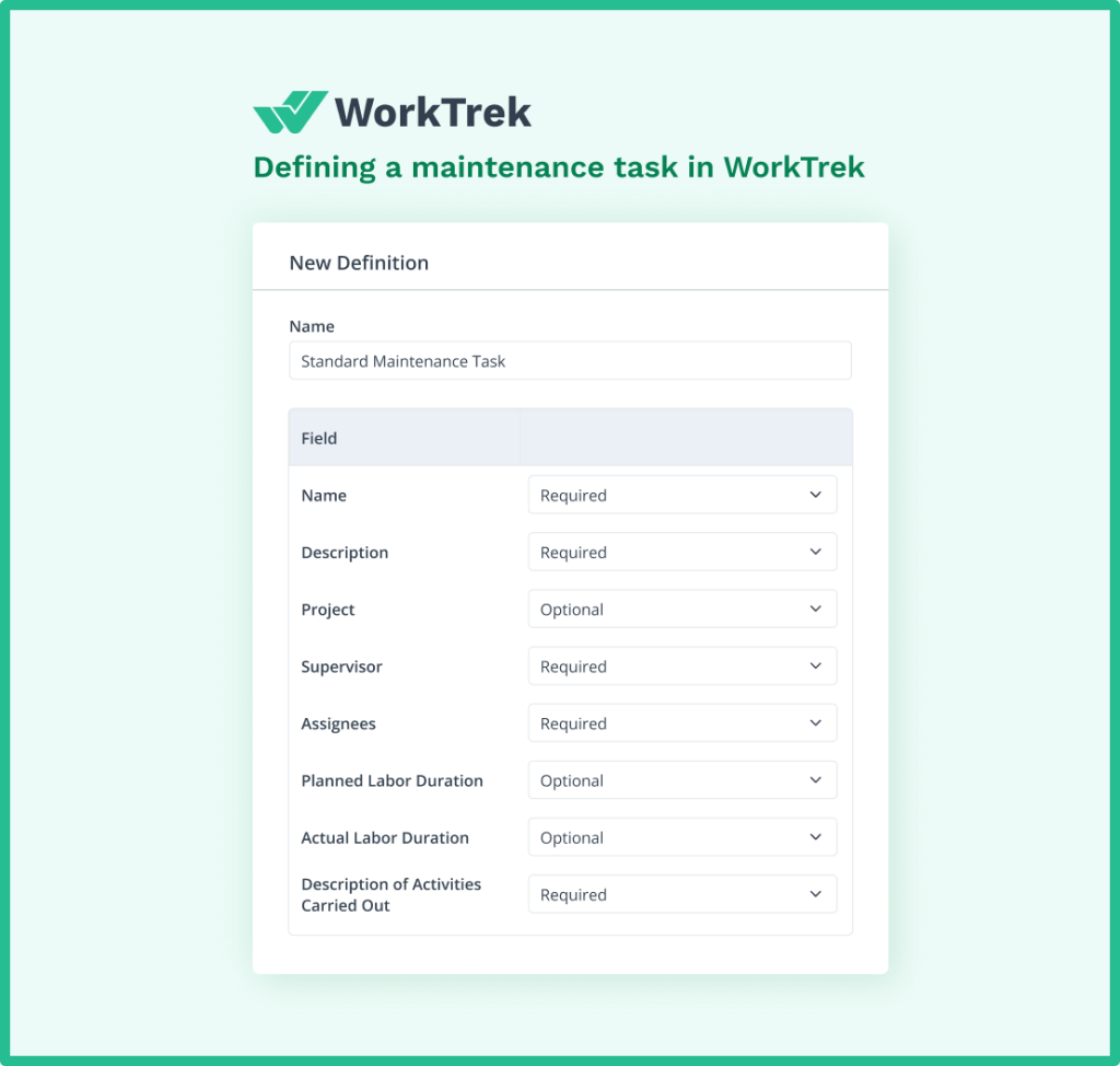 Defining a maintenance task in the WorkTrek app
