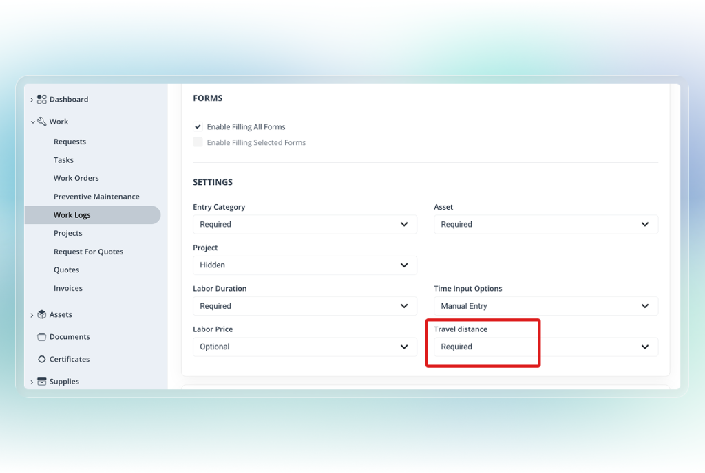 Travel distance in WorkTrek app