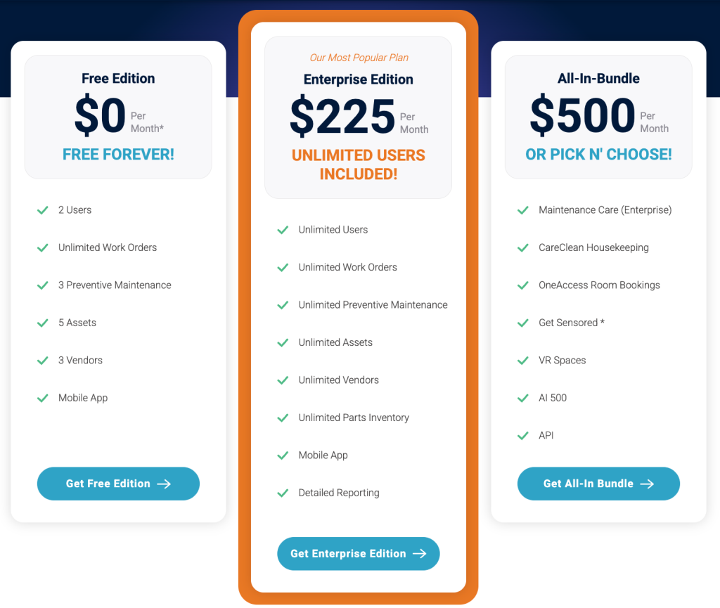 maintenance care plans and pricing