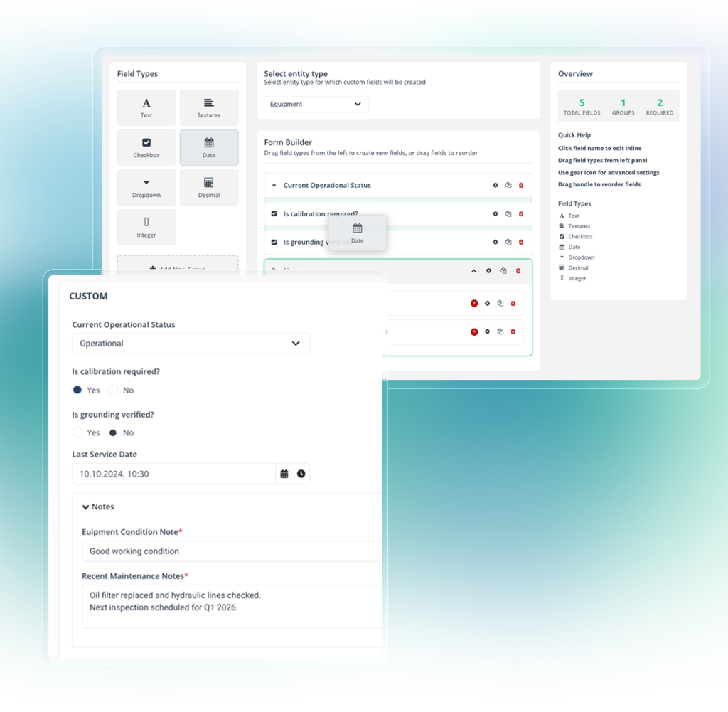 Custome fields in the WorkTrek app