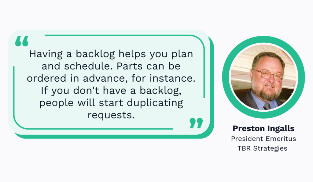 quote on how having 3–5 weeks' worth of backlog is normal