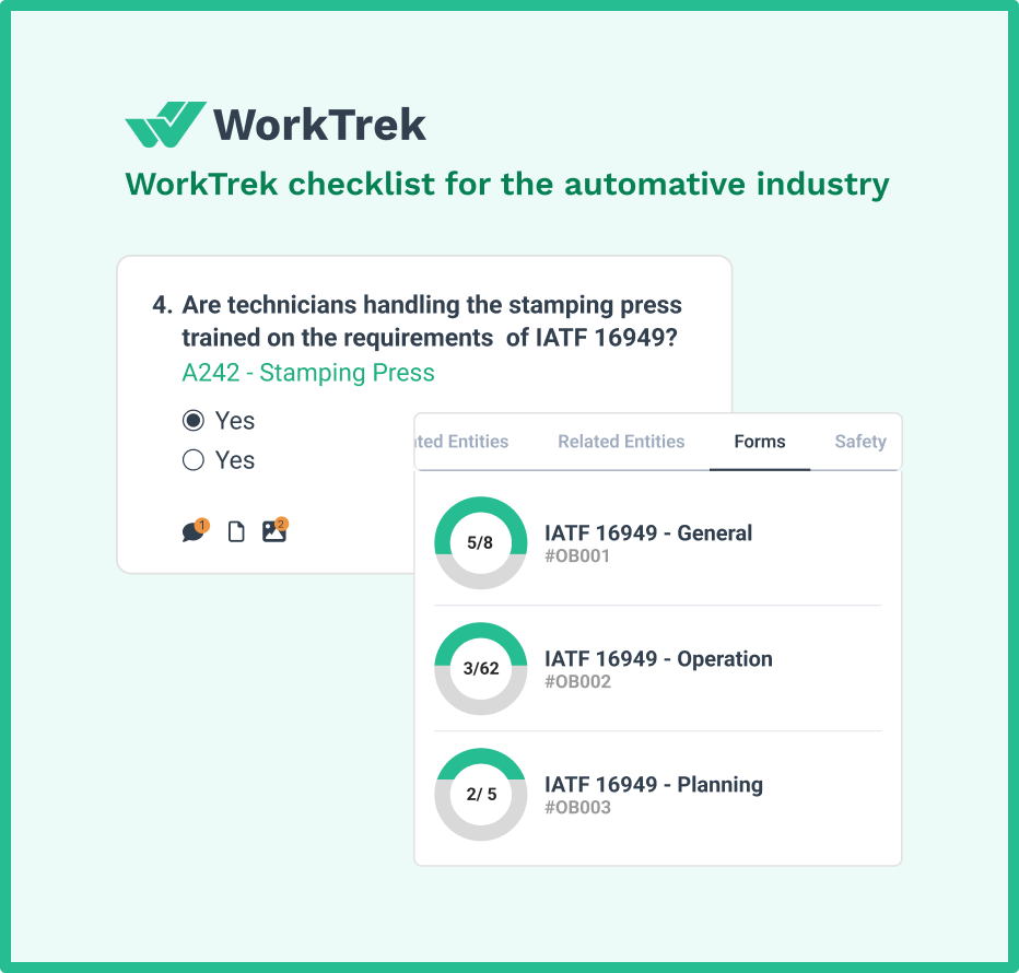 Checklist for automotive industry in WorkTrek