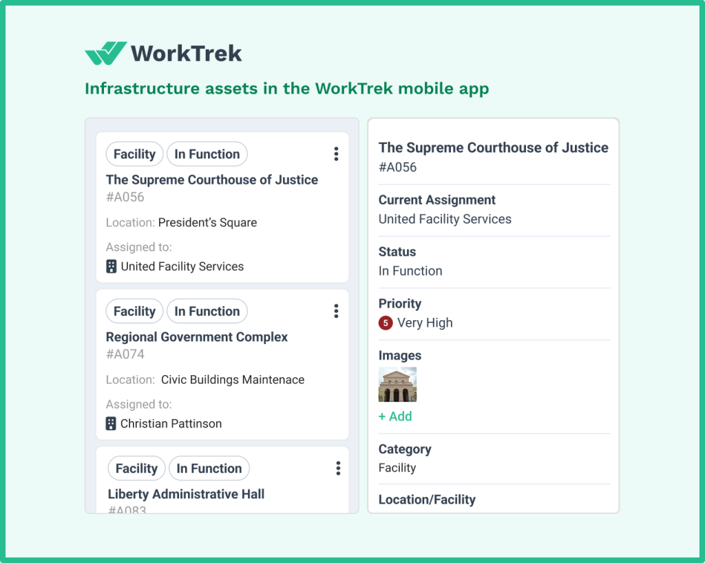 Facilty assets in the workTrek mobile app