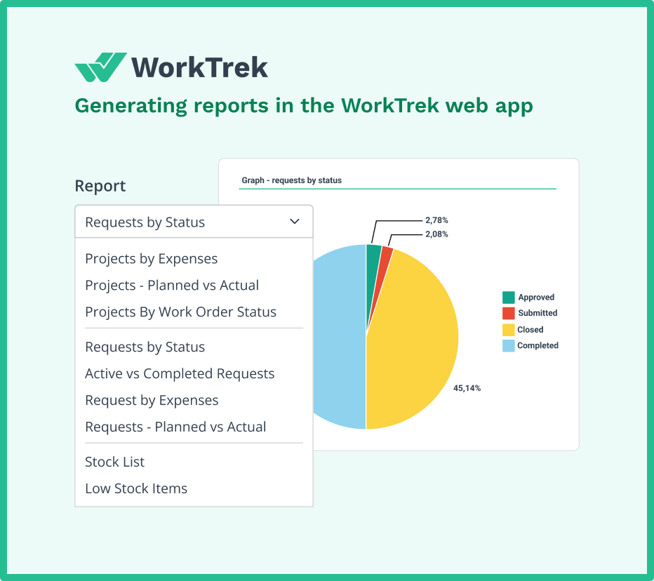 Generating reports in the WorkTrek app