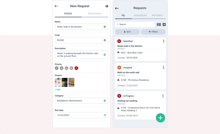 New request form and request list in the WorkTrek web app