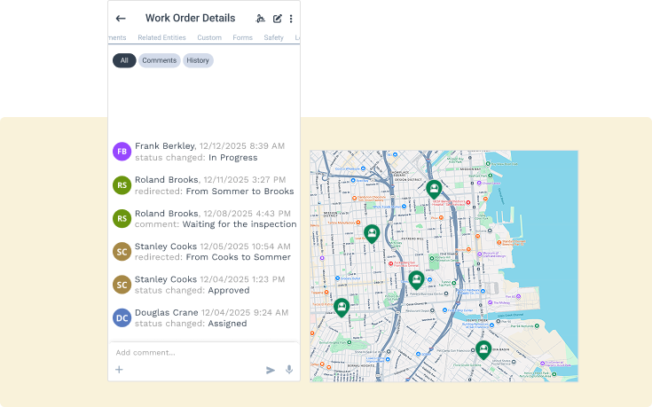 Work logs and technician map