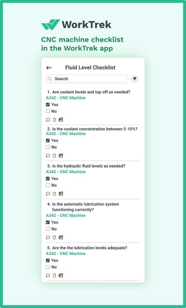 CNC fluid level checklist