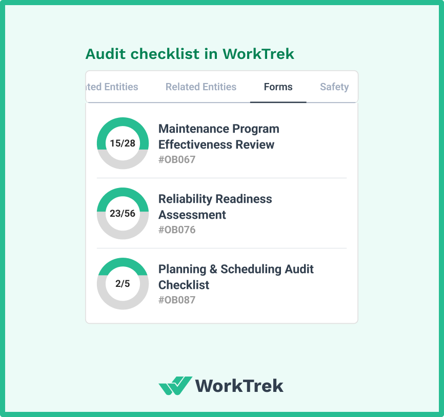 Audit checklists in WorkTrek mobile app